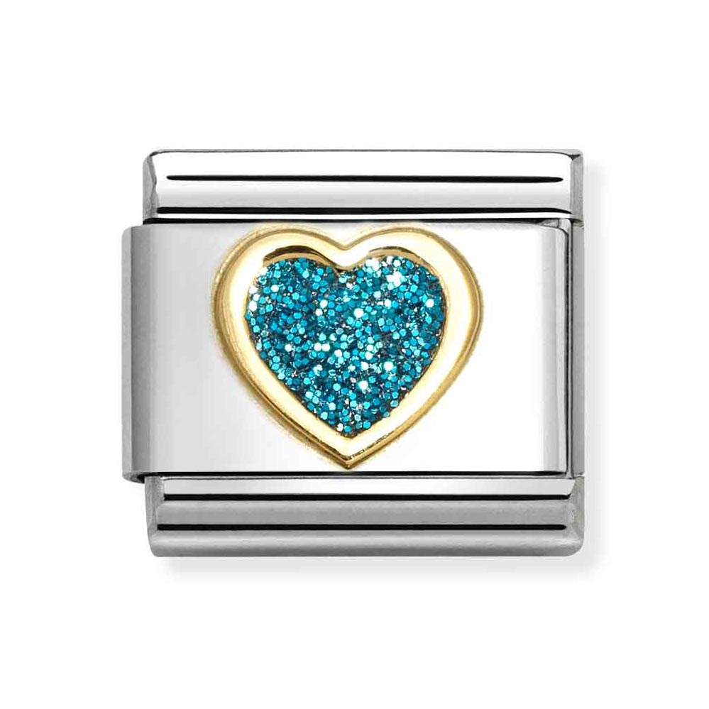 Classic Gold Turquoise Glitter Heart Charm