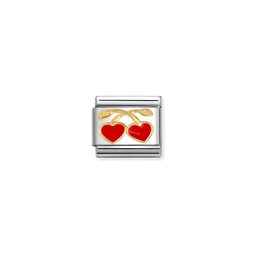 Classic Gold Enamel Heart Cherries