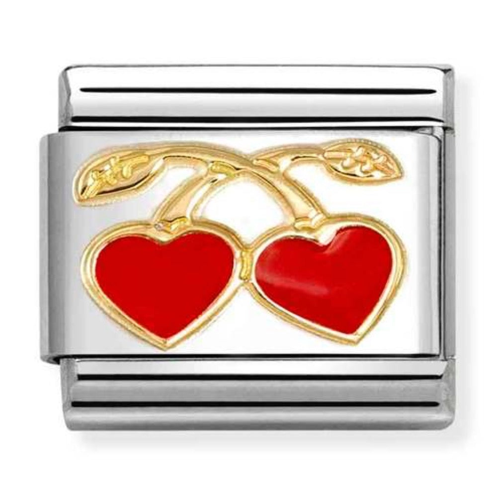 Classic Gold Enamel Heart Cherries