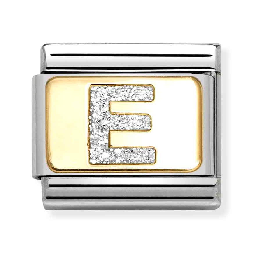 Classic Gold Silver Glitter E Charm