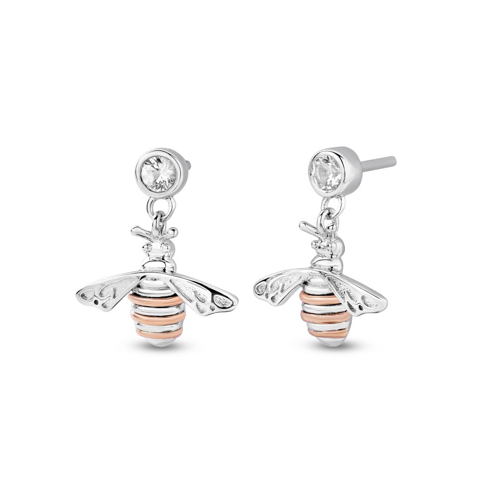 Nature's Wonder Sterling Silver Honey Bee Drop Earrings with Topaz