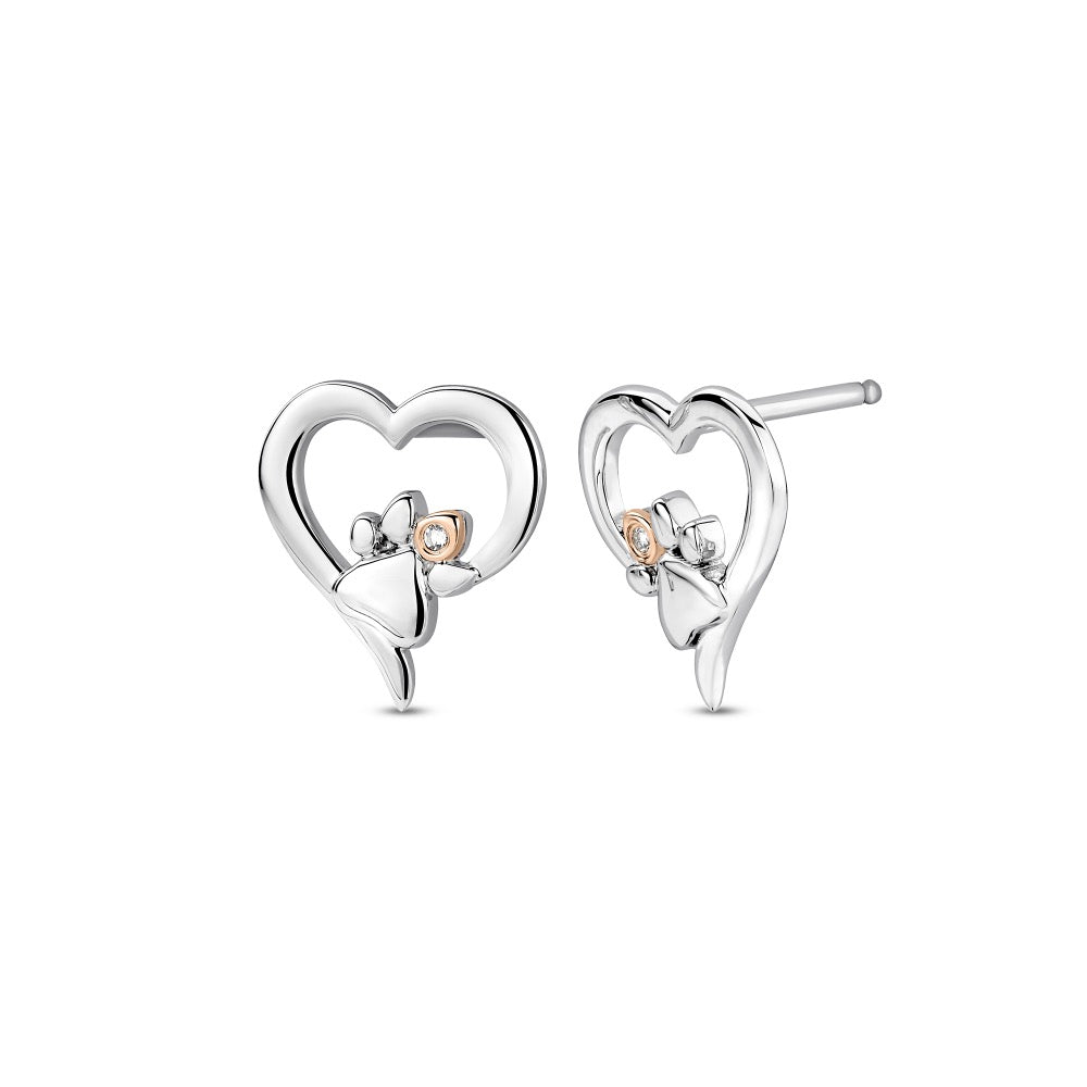 Paw Prints Sterling Silver Heart Stud Earrings with Topaz