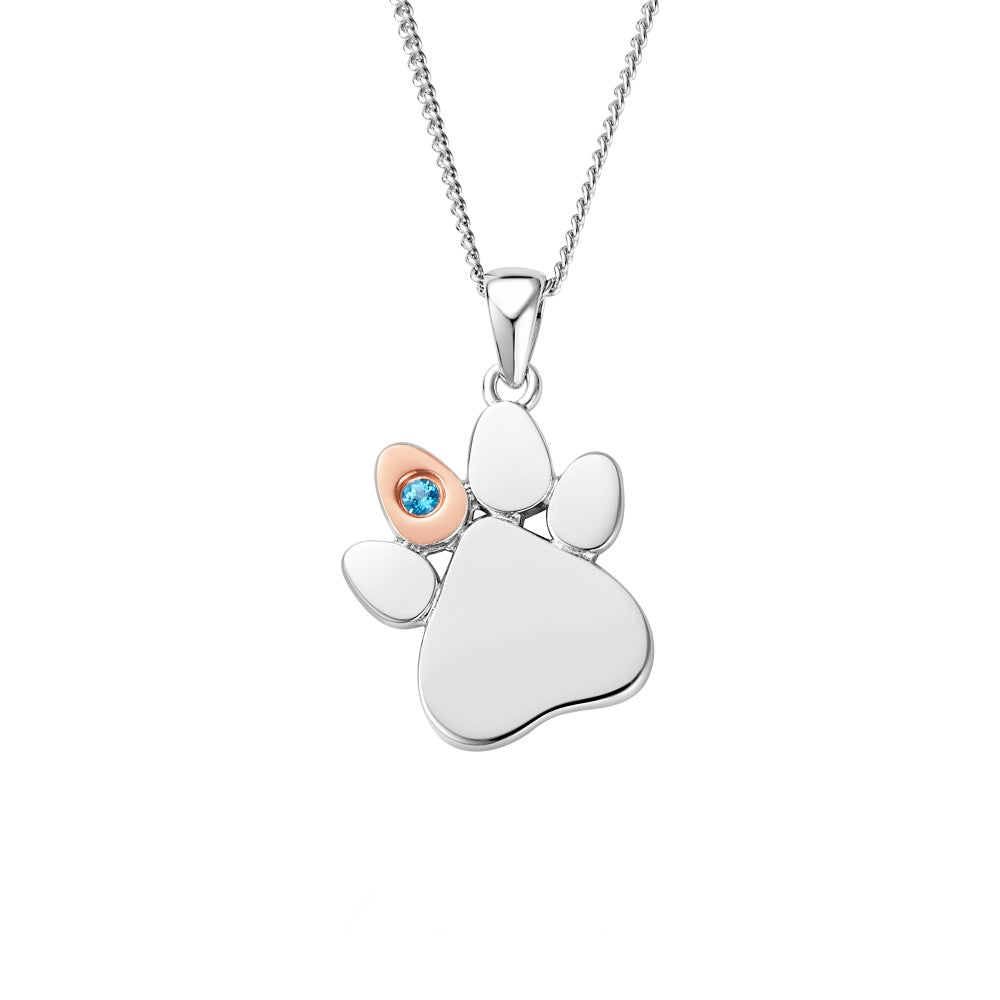 Paw Print Blue Topaz December Pendant