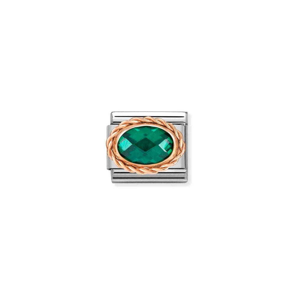 Rose Gold Green Stone Rope Charm