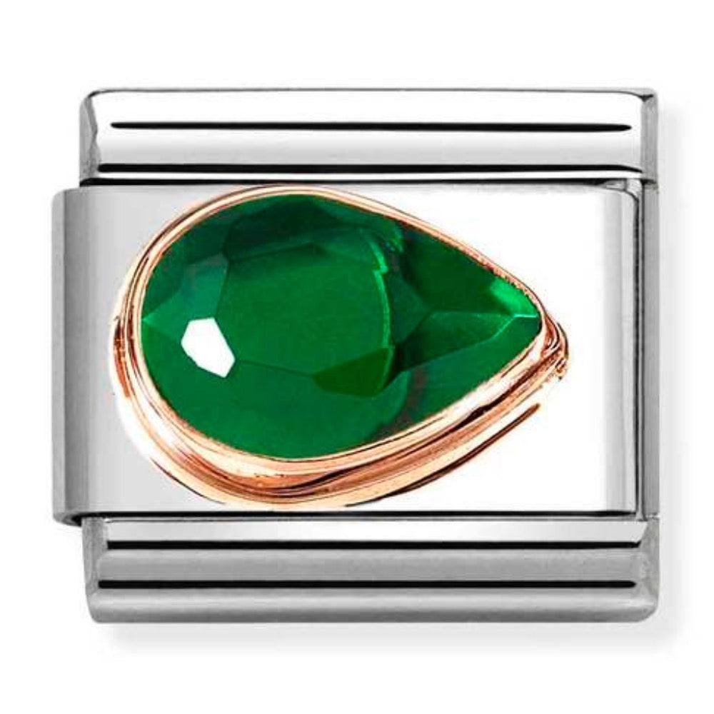 Rose Gold Green Pear Shape Charm