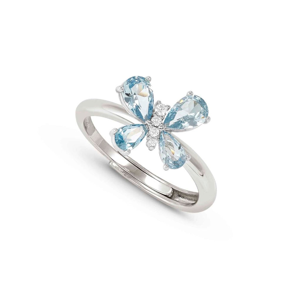 Blue CZ Butterfly Ring Made With Sterling Silver