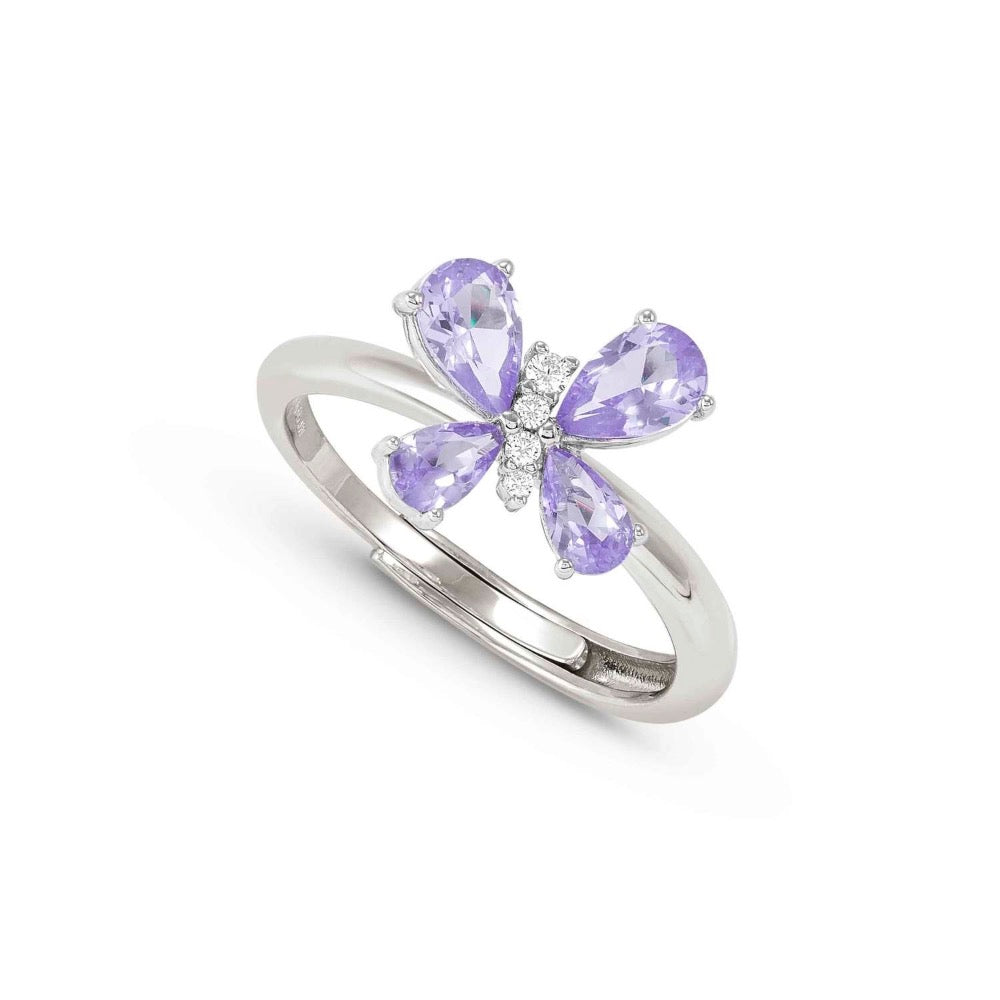 Lilac CZ Butterfly Ring Made With Sterling Silver