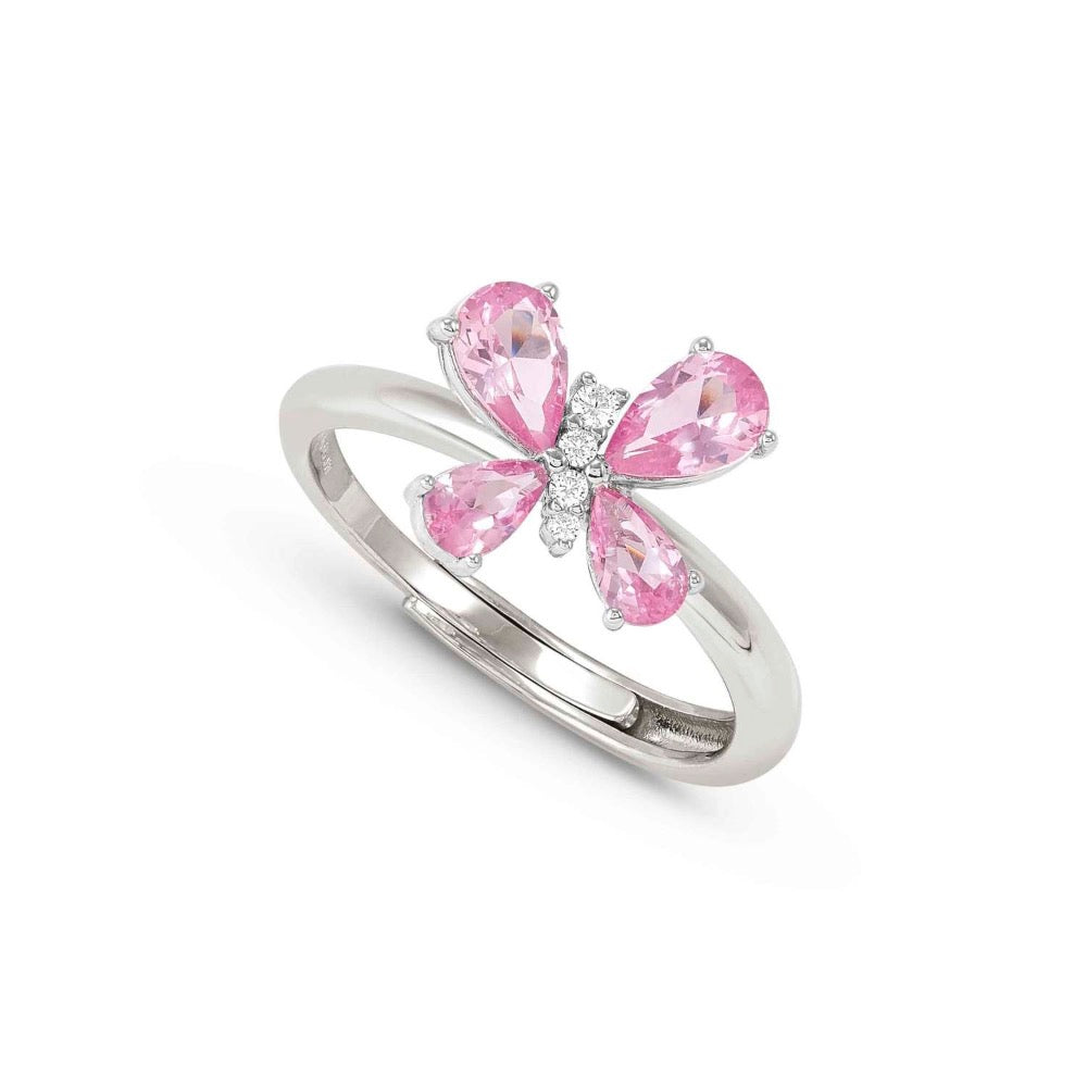 Pink CZ Butterfly Ring Made With Sterling Silver