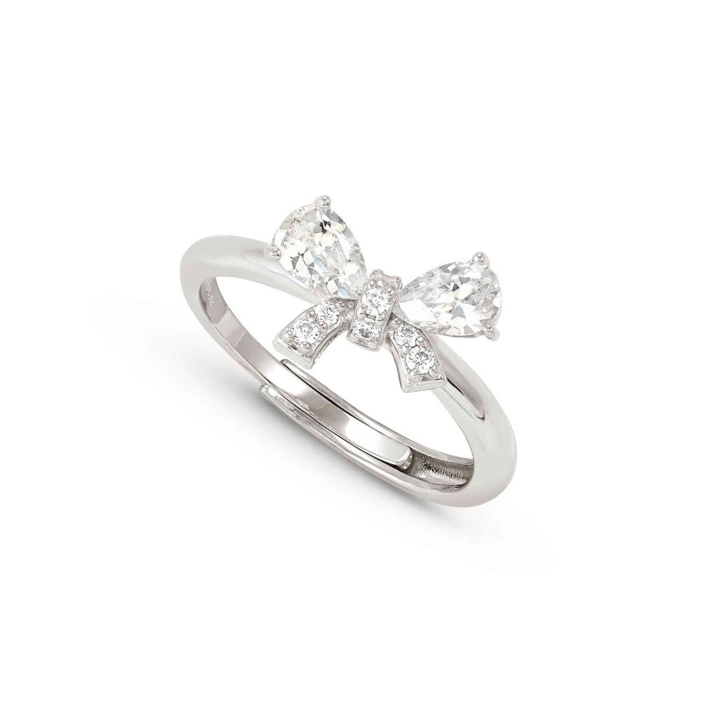 White CZ Bow Ring Made With Sterling Silver