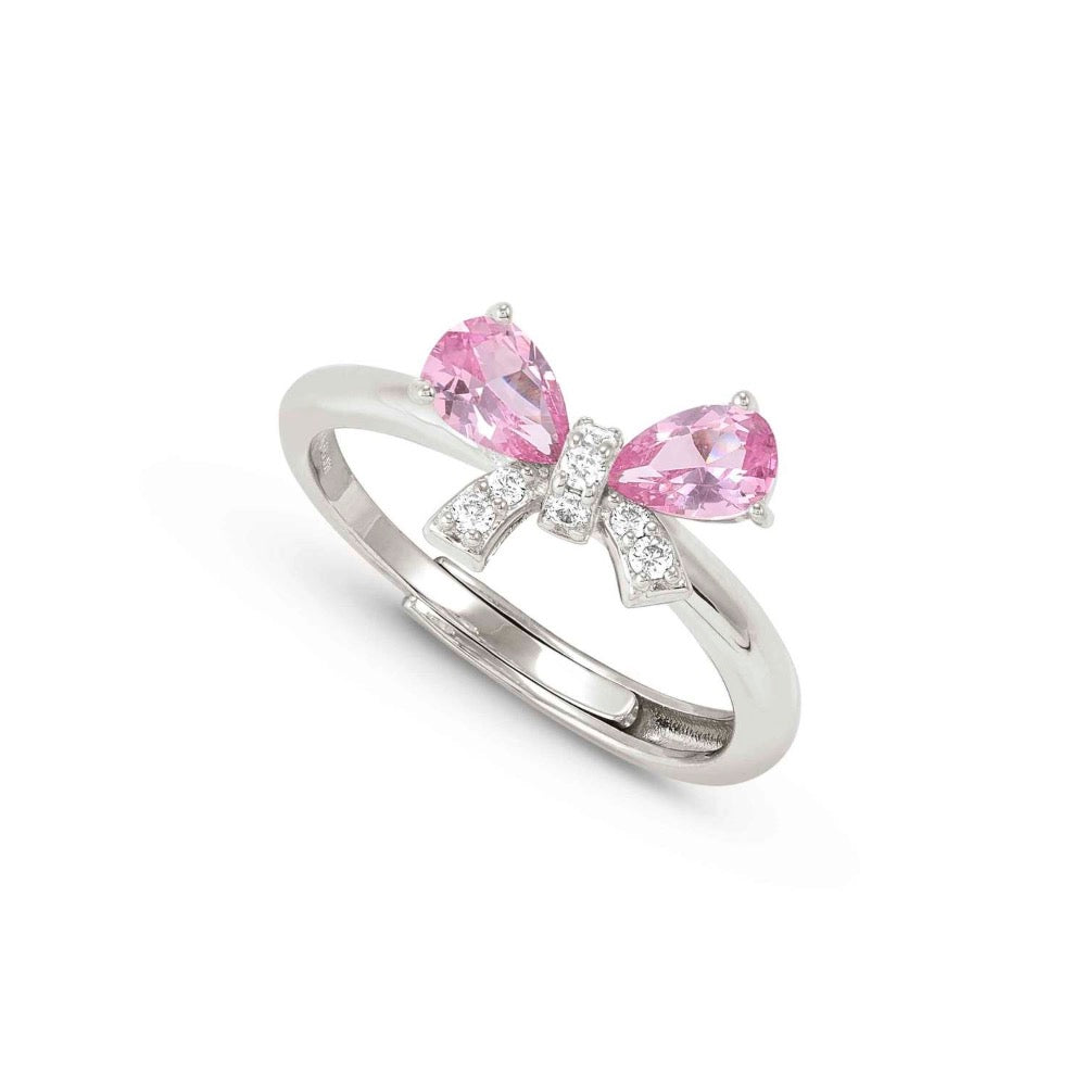 Pink CZ Bow Ring Made With Sterling Silver