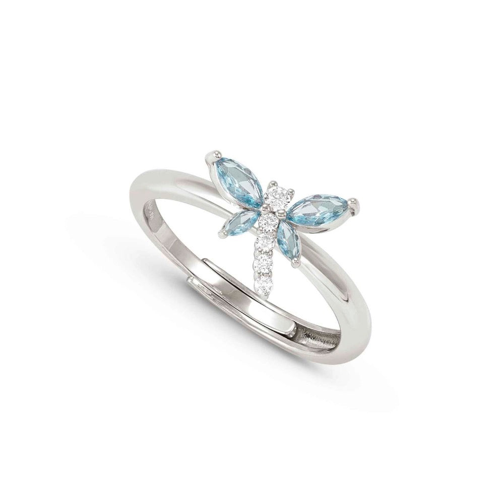 Blue CZ Dragonfly Ring Made With Sterling Silver