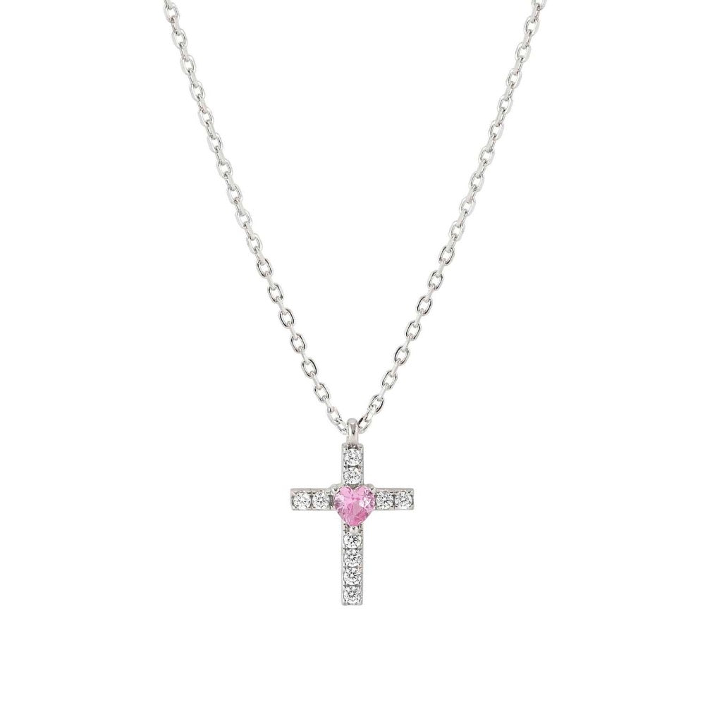 Pink CZ Cross Necklace Sterling silver