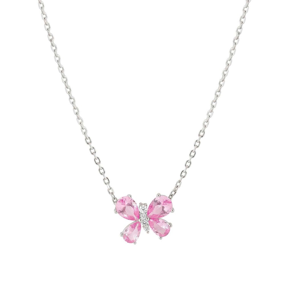 Pink CZ Butterfly Necklace Sterling silver