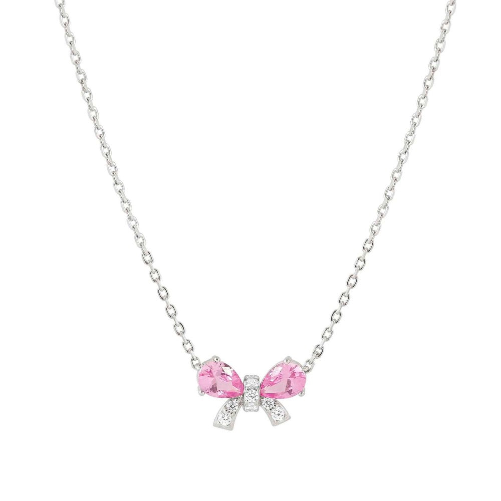 Pink CZ Bow Necklace  Sterling silver