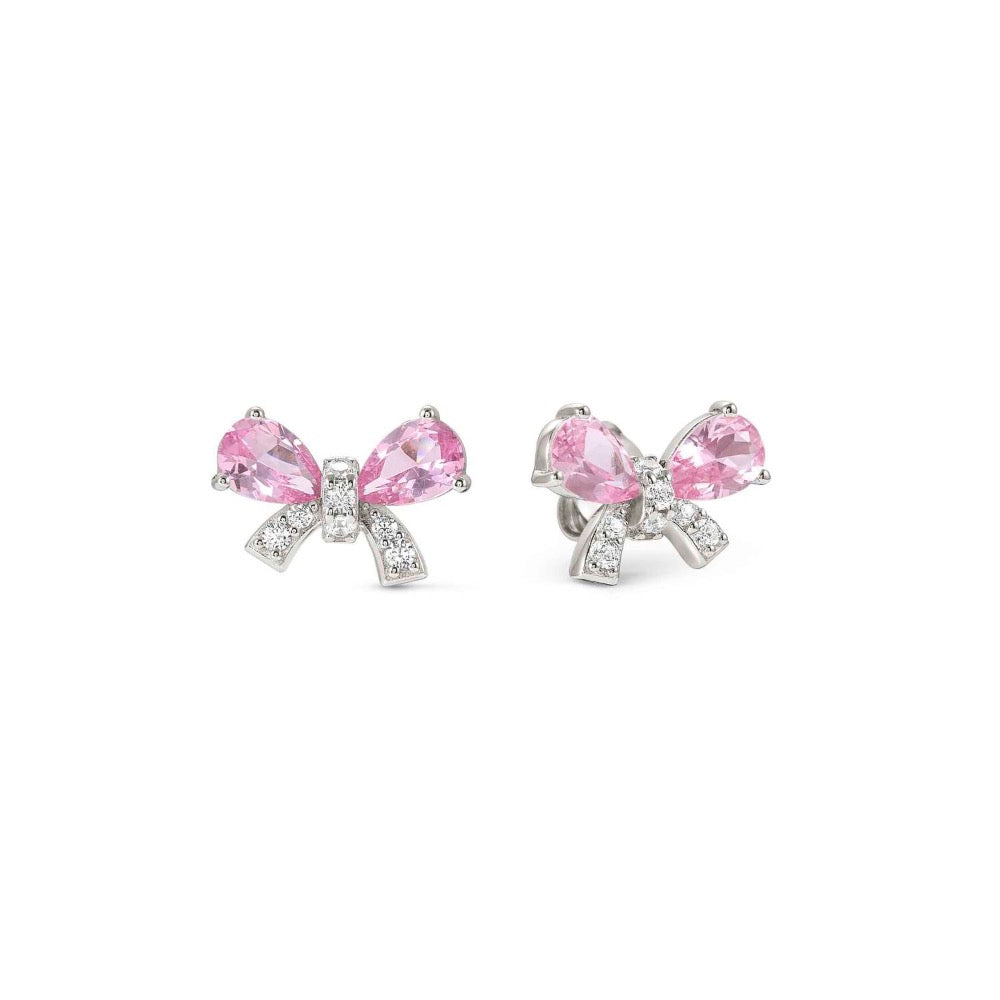 Pink CZ Bow Earrings Made With Sterling Silver