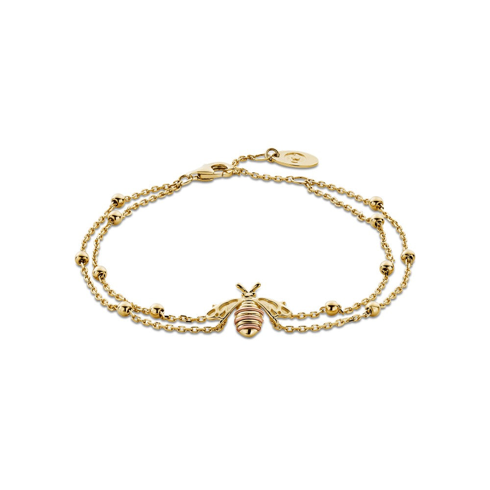 Nature's Wonder 9ct Solid Gold Honey Bee Double-Chain Bracelet