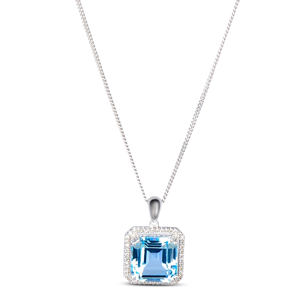 18ct White Gold Topaz & Diamond Pendant & Chain N.V. £1,800