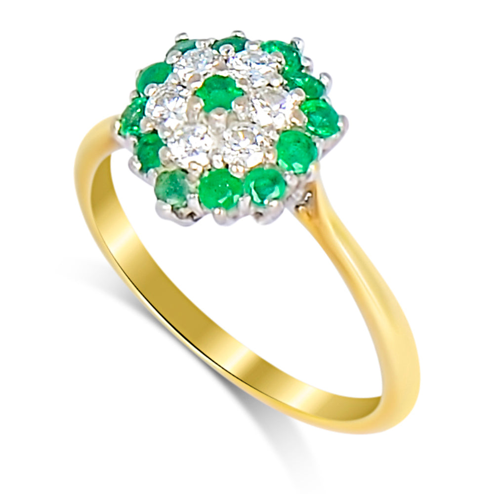 18ct Gold Emerald & Diamond Cluster Ring N.V. £1500