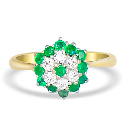 18ct Gold Emerald & Diamond Cluster Ring N.V. £1500