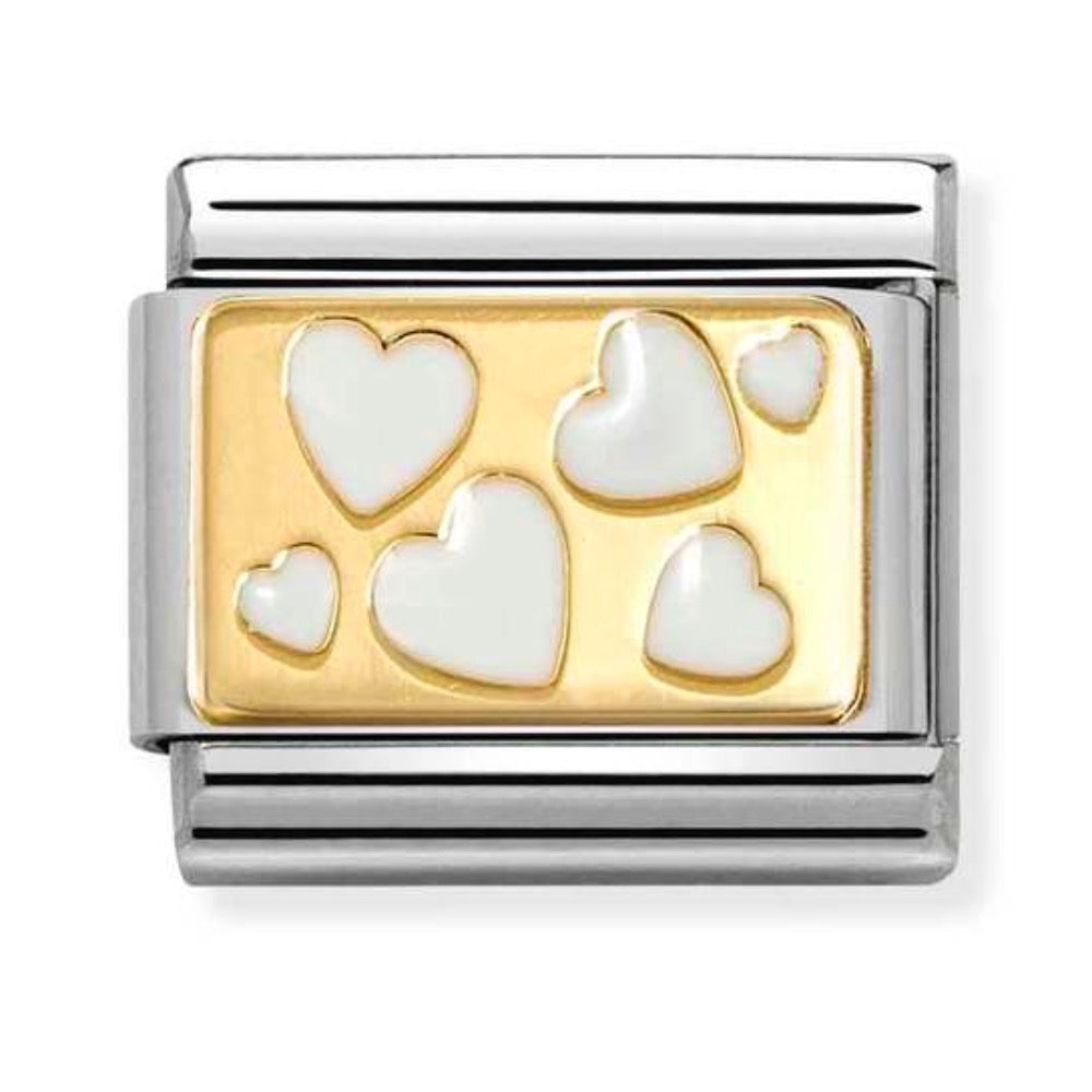 Classic Gold White Hearts Plaque Charm