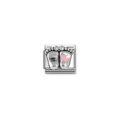 Silvershine Pink Heart Baby feet Charm