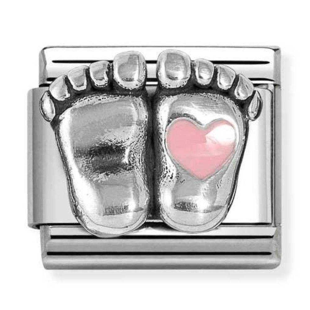 Silvershine Pink Heart Baby feet Charm