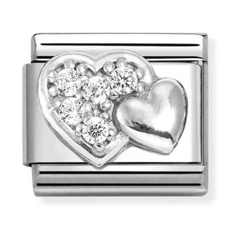 Silvershine Double Heart cz Charm