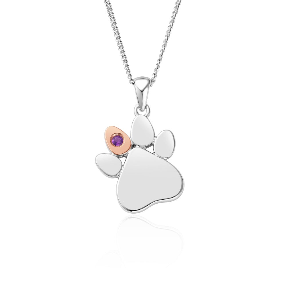 Paw Print February Amethyst Pendant