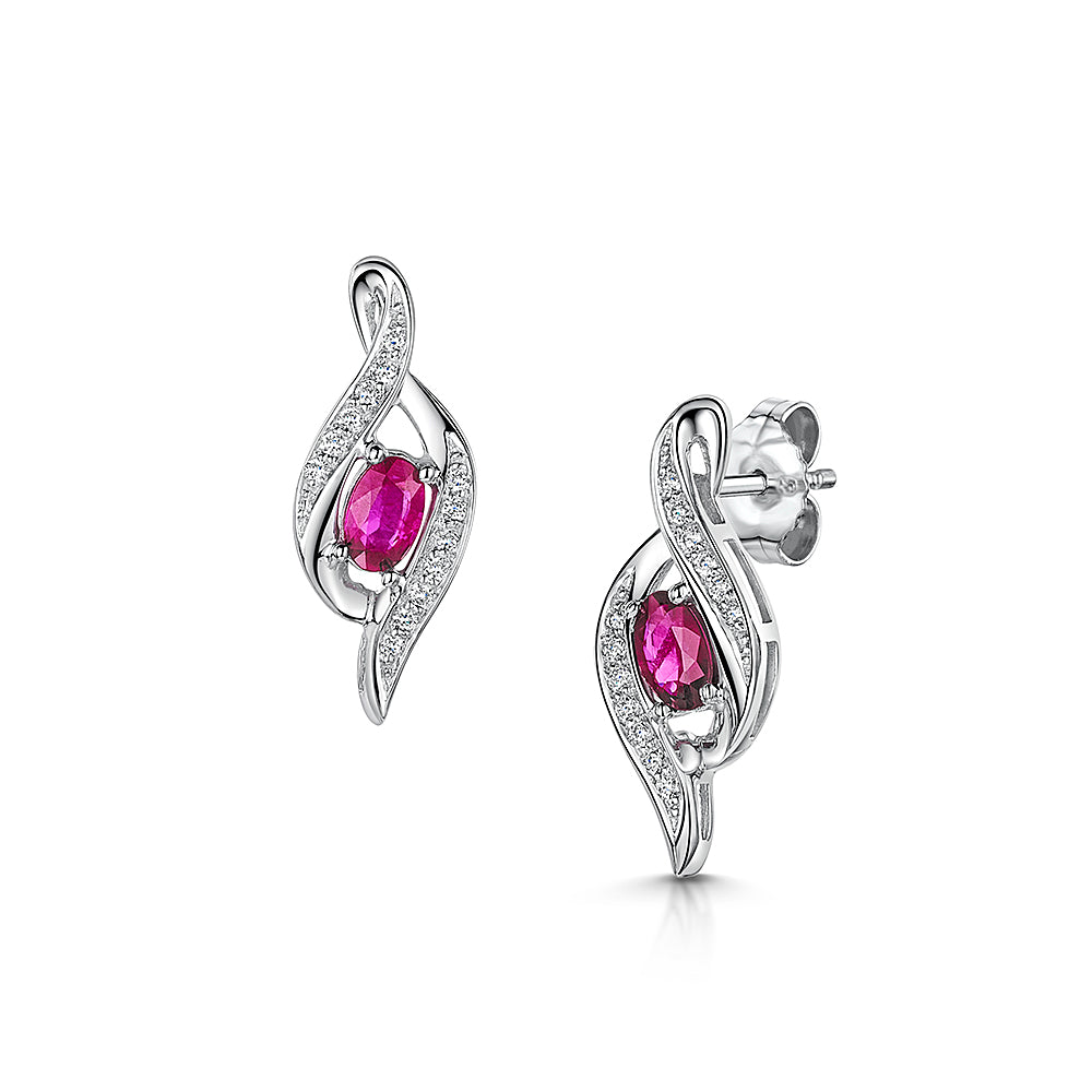 9ct Ruby & Diamond Twist Earrings