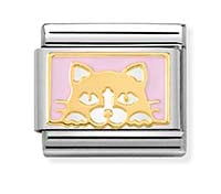 Classic Gold Pink Enamel Cat Charm