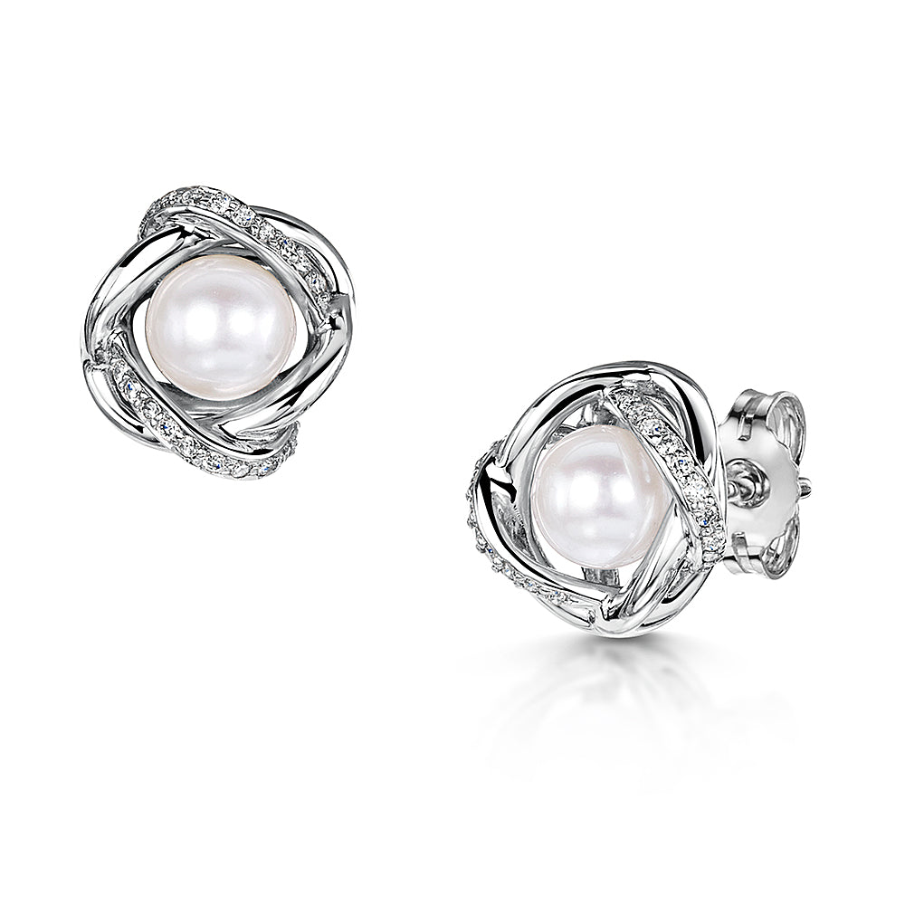 White Gold Pearl Stud Earrings