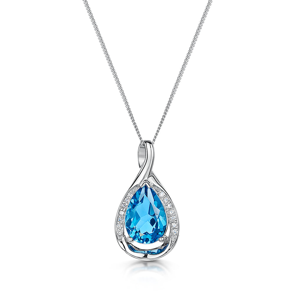 Sky Blue Topaz & Diamond Pendant & Chain